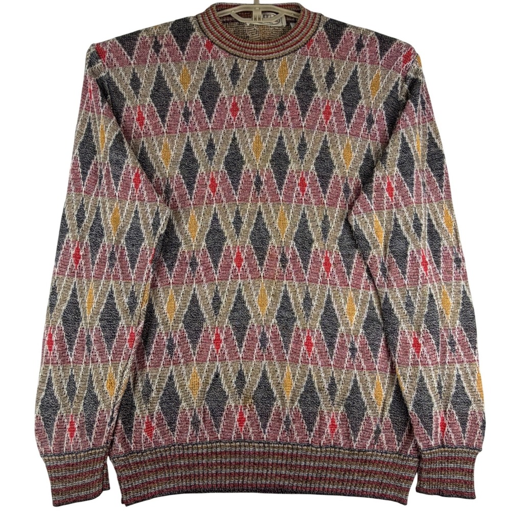 Pronto Uomo Sweater Mens Large (52/L) Made in Italy Argyle Cotton Crew Neck